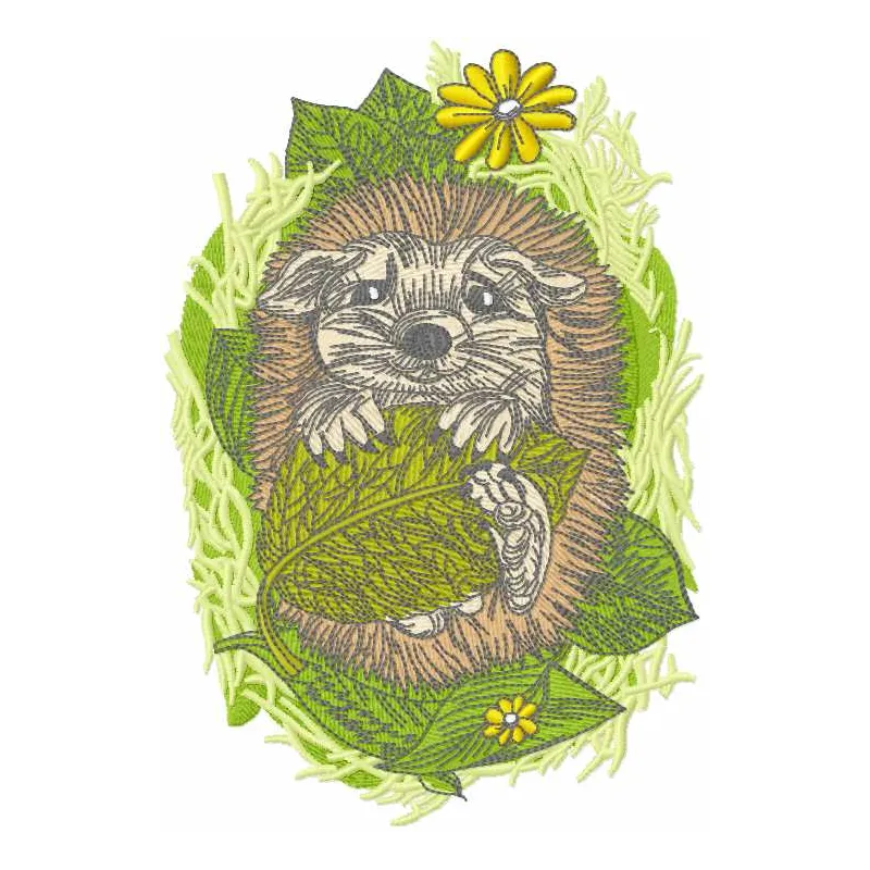 Embroidery design featuring a cute hedgehog resting, ideal for stitching on t-shirts and pillows.