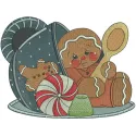 Preview of the Tea Time for Gingerbread Man embroidery design showcasing a whimsical gingerbread character.