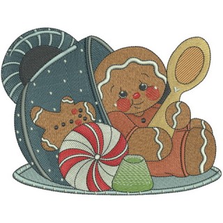 Tea time for gingerbread man embroidery design - Embroidery Design