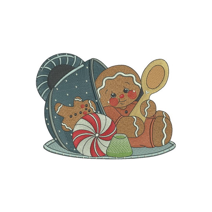 Tea time for gingerbread man embroidery design - Embroidery Design