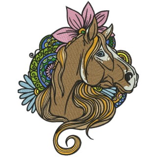 Horse with lotus flower embroidery design - Embroidery Design