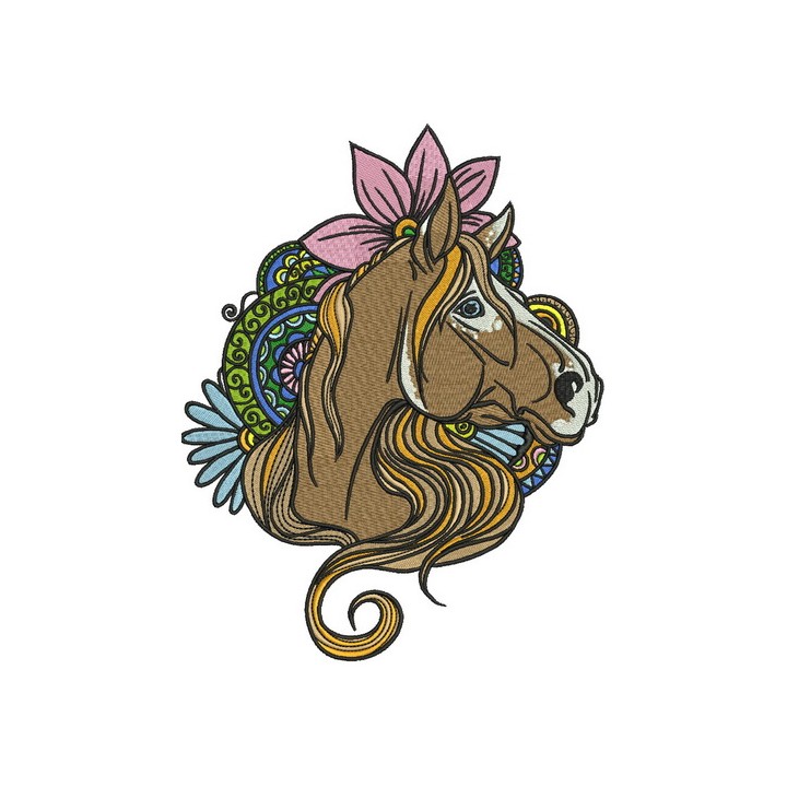 Horse with lotus flower embroidery design - Embroidery Design