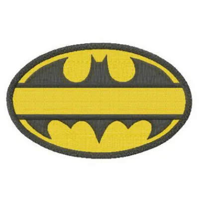 Batman oval yellow monogram embroidery design preview showcasing a vibrant stitched motif for personalized projects.