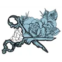 Gothic scissors embroidery design preview showcasing intricate stitching patterns for craft projects.