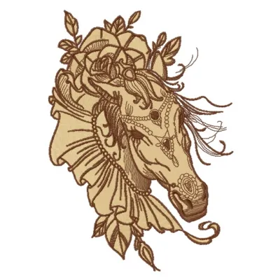 Coquette horse embroidery design showcasing a detailed stitched motif ideal for apparel and home decor projects.