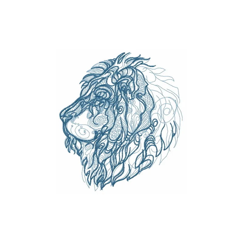 Severe lion embroidery design featuring intricate details and bold lines, ideal for stitching on apparel and home decor.