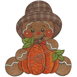 Gingerbread man with pumpkin embroidery design - Embroidery Design