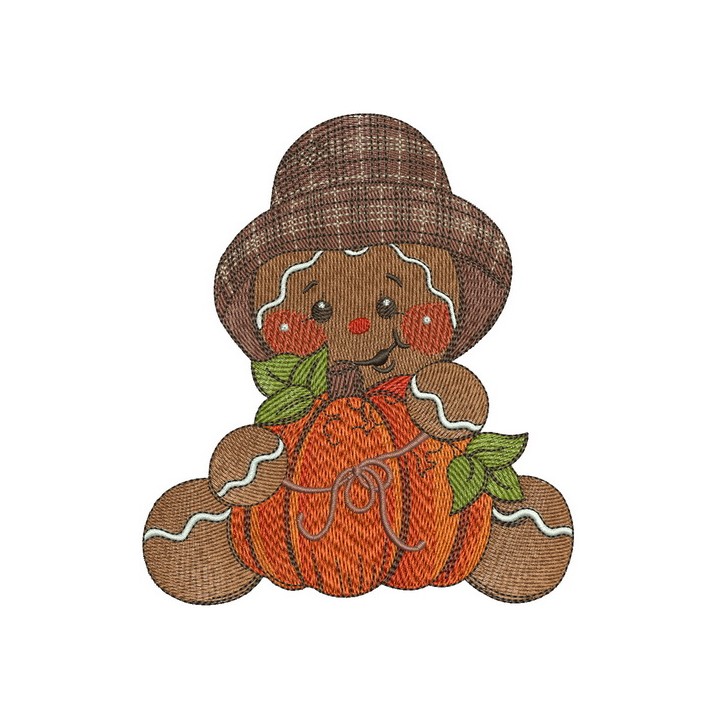 Gingerbread man with pumpkin embroidery design - Embroidery Design
