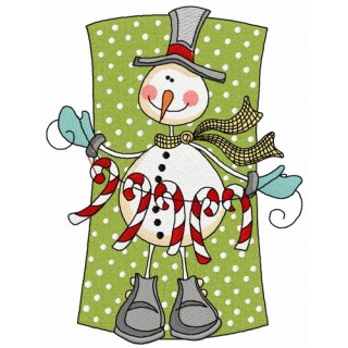 Snowman with candy cane garland embroidery design - Embroidery Design