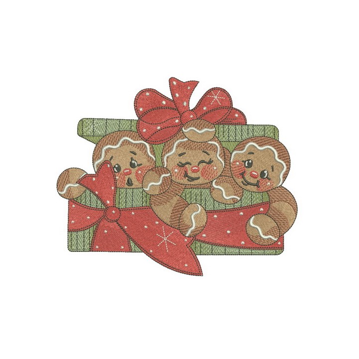 Gingerbread trio embroidery design - Embroidery Design