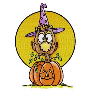 Owl in witch hat embroidery design - Embroidery Design