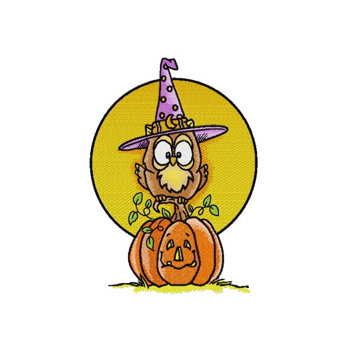 Owl in witch hat embroidery design - Embroidery Design