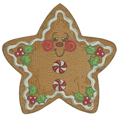 Gingerbread star embroidery design showcasing intricate stitching patterns for festive projects and holiday decor.