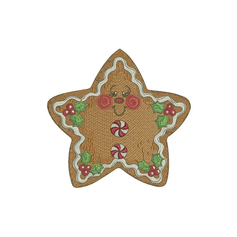 Gingerbread star embroidery design showcasing intricate stitching patterns for festive projects and holiday decor.