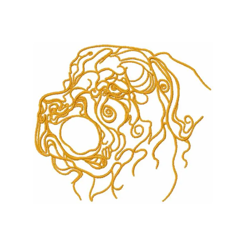 Rottweiler brown embroidery design showcasing a detailed stitched motif of a loyal dog, ideal for various fabric projects.