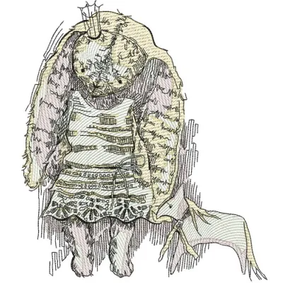 Preview of Old Bunny Princess Toy embroidery design, showcasing a whimsical stitched motif for crafting projects.