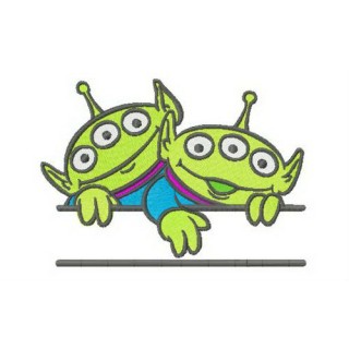 Two Little Green Men monogram embroidery design - Embroidery Design