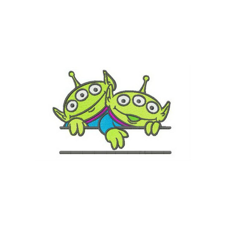 Two Little Green Men monogram embroidery design - Embroidery Design