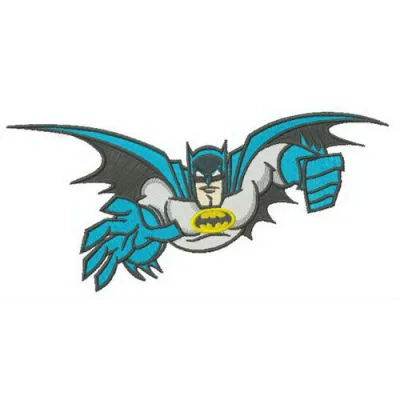 Batman is flying embroidery design showcasing a dynamic superhero motif for creative stitching projects.