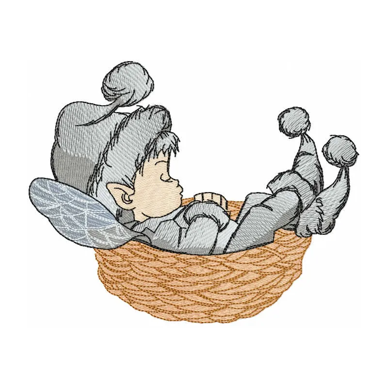 Winter elf embroidery design showcasing a whimsical elf character, perfect for stitching on holiday projects.