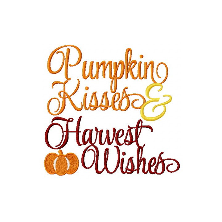Pumpkin Kisses and Harvest Wishes embroidery design - Embroidery Design