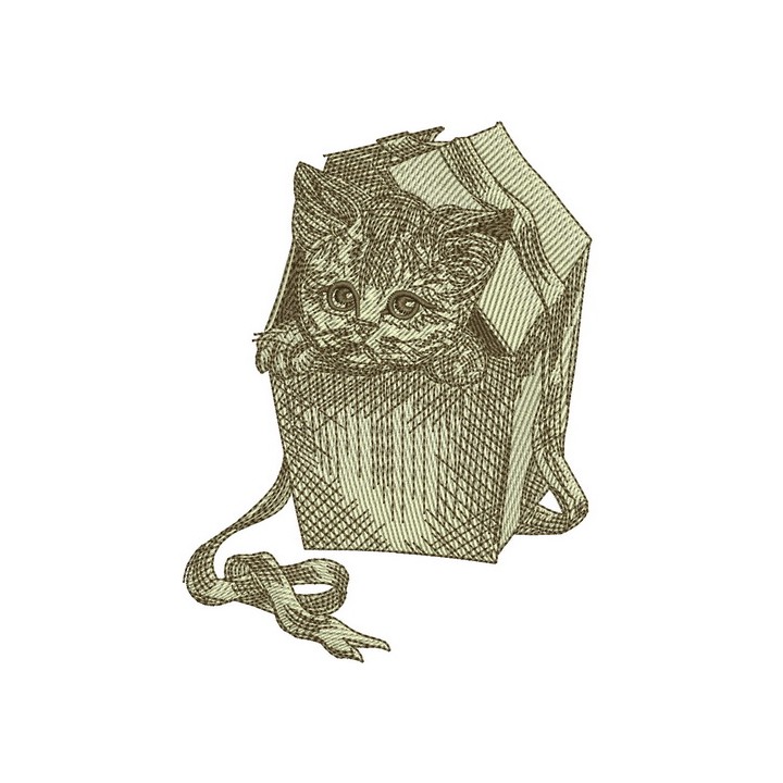 Kitten in a box embroidery design - Embroidery Design