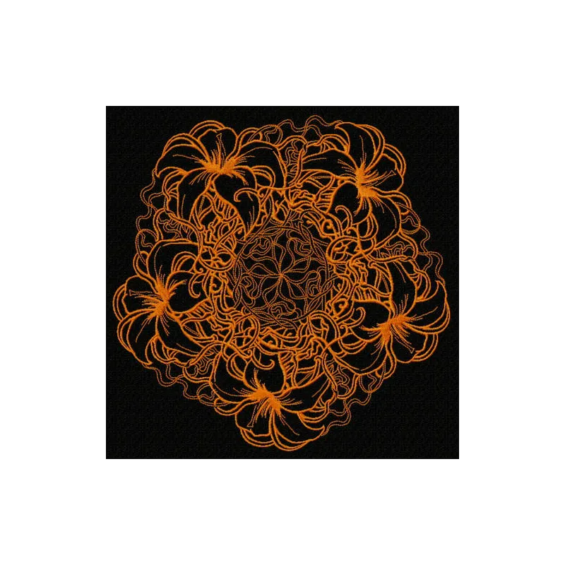 Lily doily embroidery design showcasing intricate snowflake patterns, ideal for decorative stitching projects.