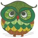 Autumn forest owl embroidery design showcasing a whimsical owl among fall foliage, ideal for stitching on various fabrics.