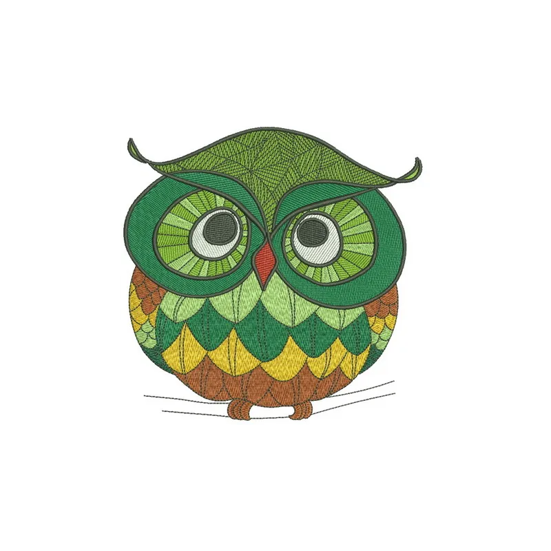 Autumn forest owl embroidery design showcasing a whimsical owl among fall foliage, ideal for stitching on various fabrics.