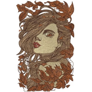 Girl and autumn fall embroidery design - Embroidery Design
