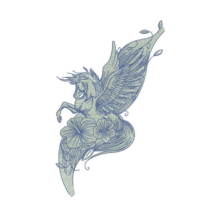 Pegasus with flowers embroidery design - Embroidery Design