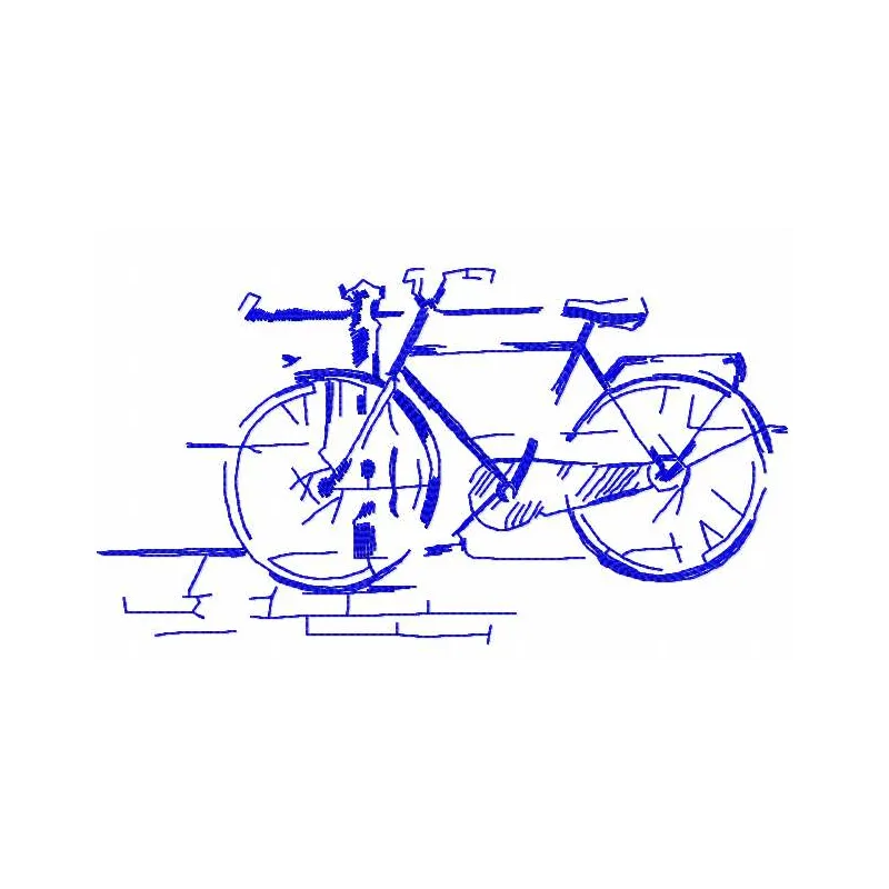 Bicycle in garden embroidery design featuring a vibrant floral background, ideal for stitched motifs on totes or shirts.