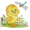 Curious chicken embroidery design featuring a whimsical farm animal motif, perfect for stitching on various fabrics.