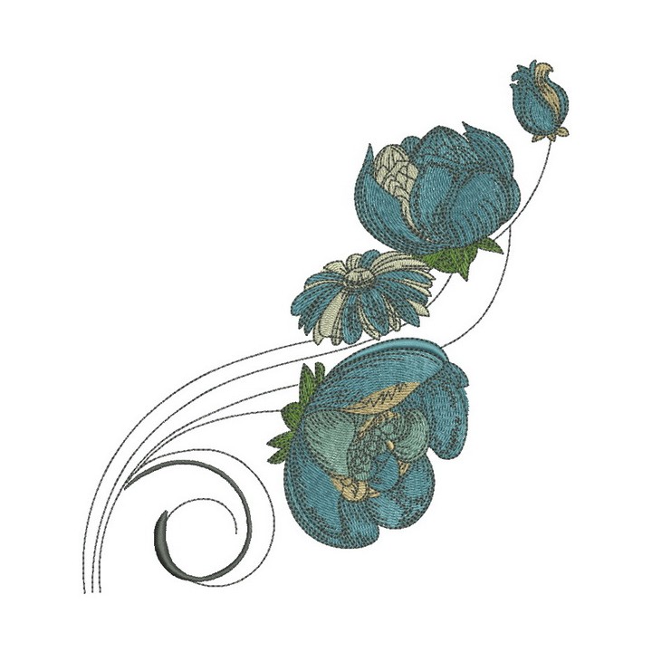 Peony and chamomile embroidery design - Embroidery Design