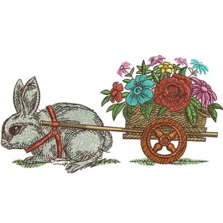 Bunny and cart with flowers embroidery design - Embroidery Design