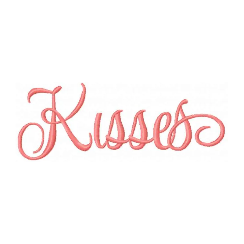 Kisses embroidery design preview showcasing a charming logo pattern for creative stitching projects.