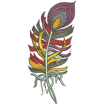 Rainbow feather 2 embroidery design preview showcasing vibrant colors and intricate stitching patterns.