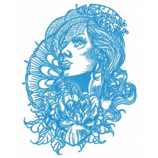 Pensive pretty girl embroidery design - Embroidery Design