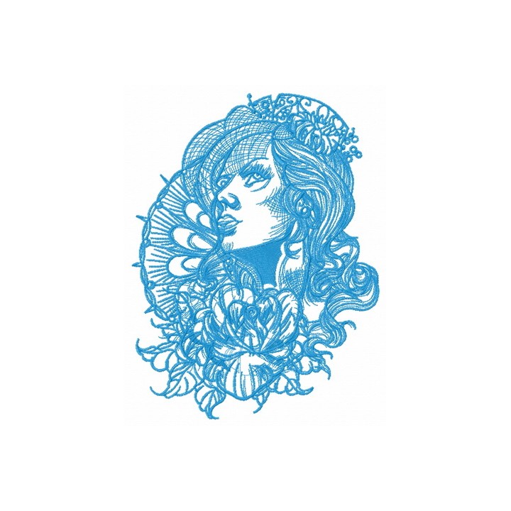 Pensive pretty girl embroidery design - Embroidery Design