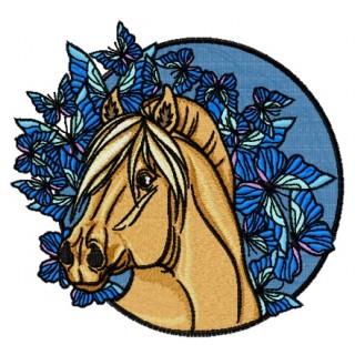 Horse and blue butterflies embroidery design - Embroidery Design