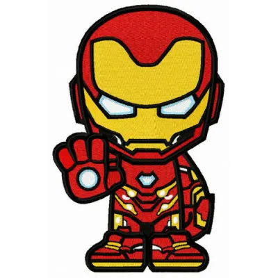 Iron-willed Iron Man embroidery design featuring a bold superhero motif for stitching on apparel and accessories.