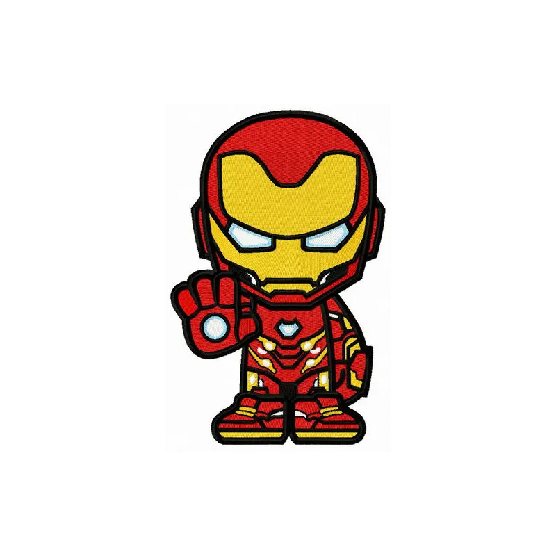 Iron-willed Iron Man embroidery design featuring a bold superhero motif for stitching on apparel and accessories.