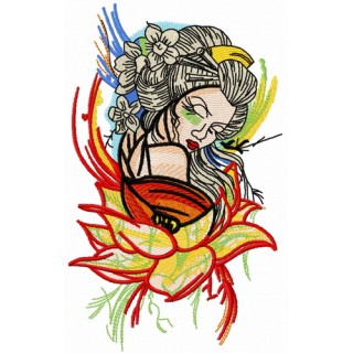 Sunset geisha embroidery design - Embroidery Design