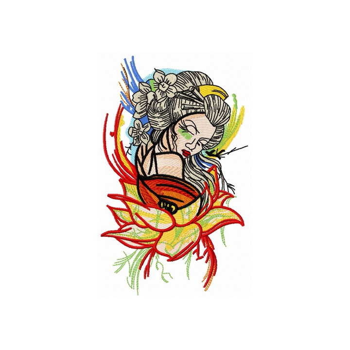 Sunset geisha embroidery design - Embroidery Design