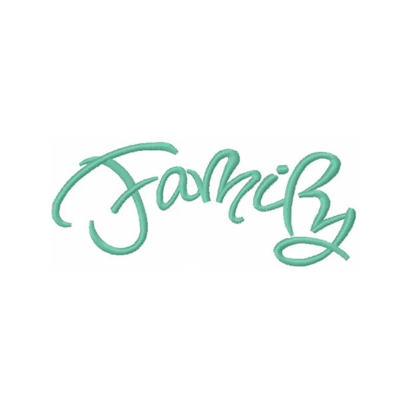 Colorful family embroidery design featuring alphabet letters and numbers, ideal for personalizing garments and gifts.