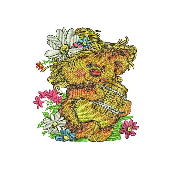 Rustic bear with honey pot embroidery design - Embroidery Design