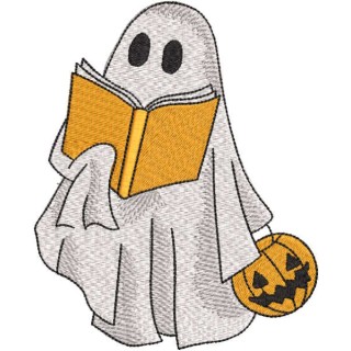 Ghost reading book embroidery design - Embroidery Design