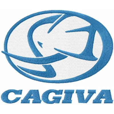 Cagiva logo embroidery design showcased on a denim jacket, perfect for auto and moto enthusiasts.
