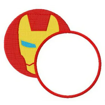 Iron Man round monogram embroidery design featuring a bold superhero motif, perfect for custom apparel and gifts.