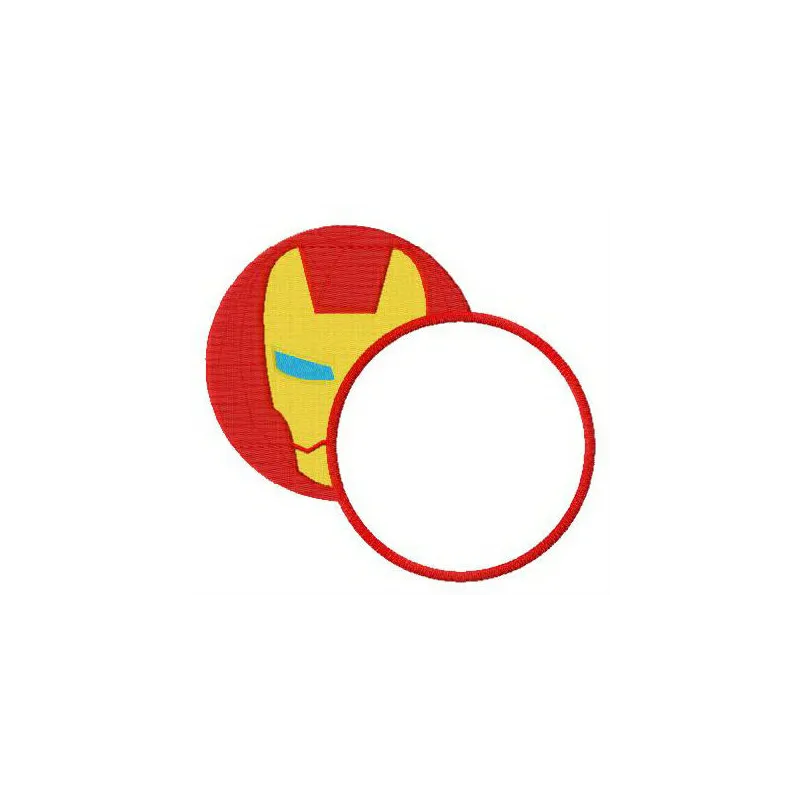 Iron Man round monogram embroidery design featuring a bold superhero motif, perfect for custom apparel and gifts.